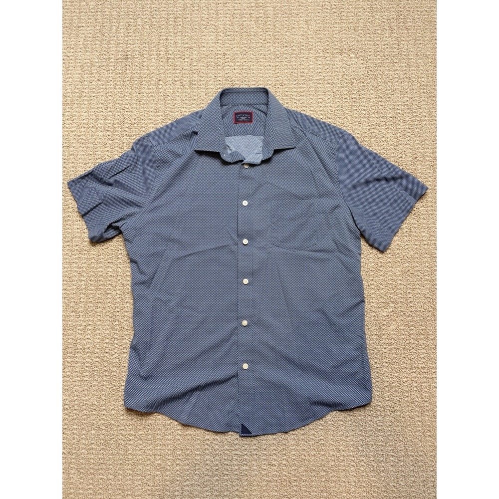 UNTUCKit Benham Mens M Short Sleeve Blue Geometric Performance Stretch